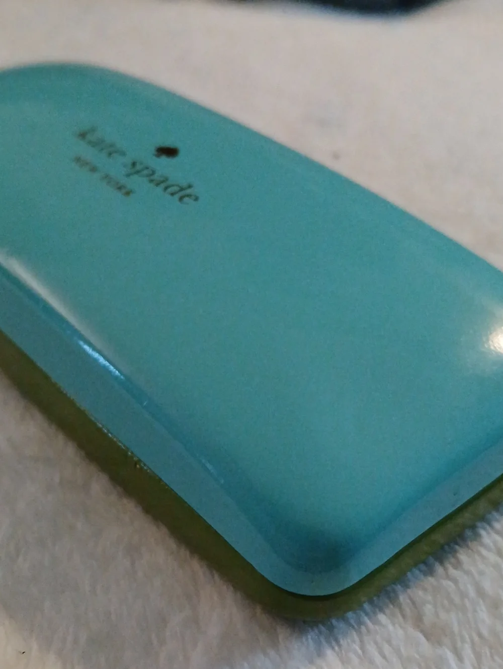 kate spade Turquoise & Olive Hard Eyeglass Case [Gold Logo] LIKE NEW!